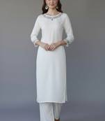 White embroidered rayon kurta set