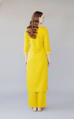 Yellow embroidered rayon kurta set 2