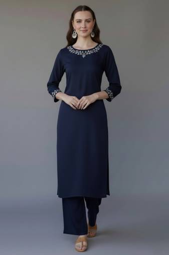 Navy embroidered rayon kurta set