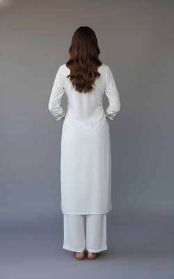 White embroidered rayon kurta set 2