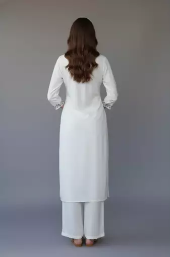White embroidered rayon kurta set