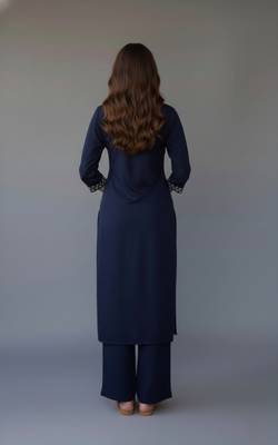 Navy embroidered rayon kurta set 2