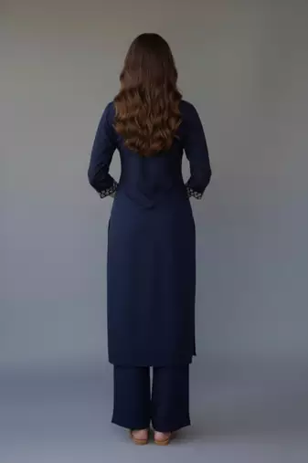 Navy embroidered rayon kurta set