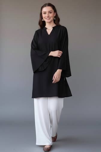 Black embroidered rayon kurta set