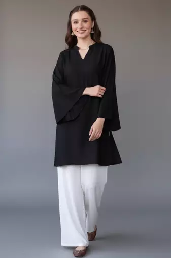 Black embroidered rayon kurta set