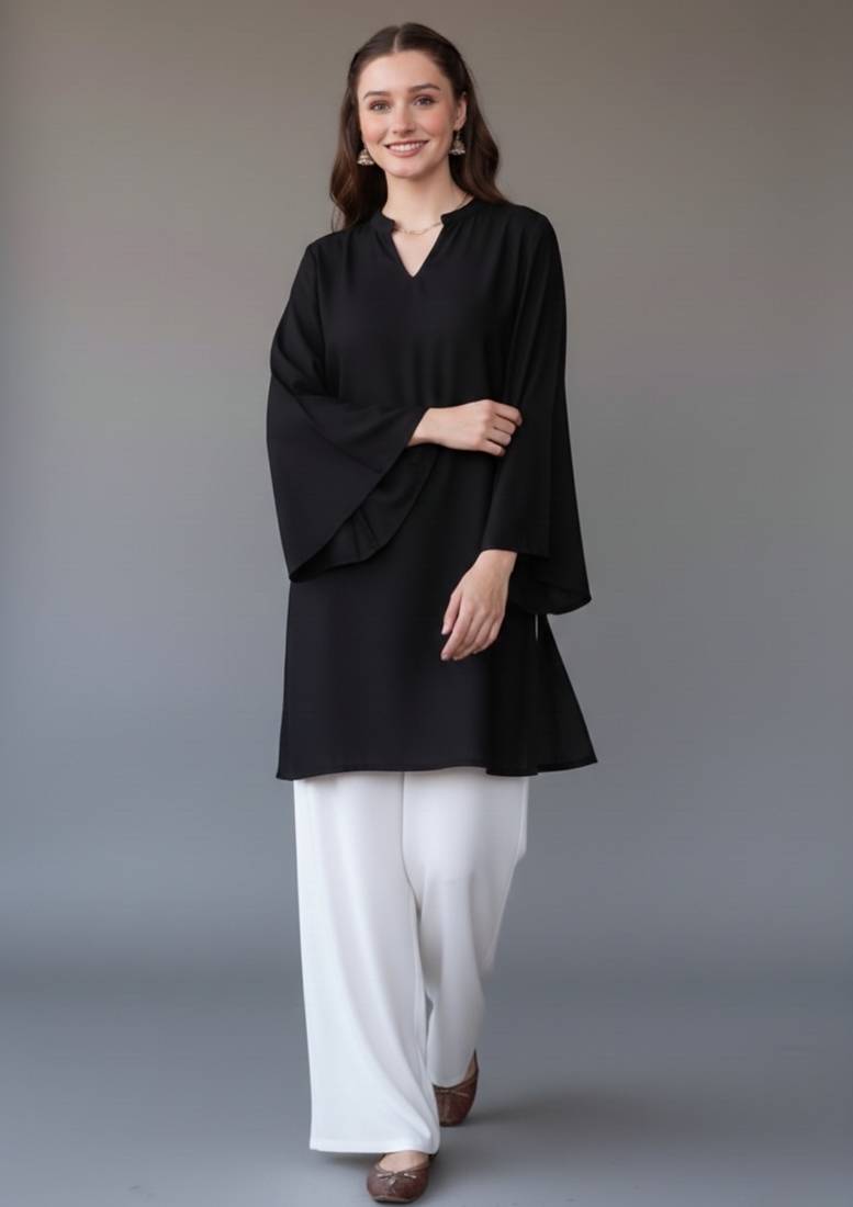 Black embroidered rayon kurta set