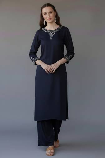 Navy embroidered rayon kurta set