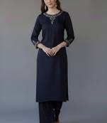 Navy embroidered rayon kurta set