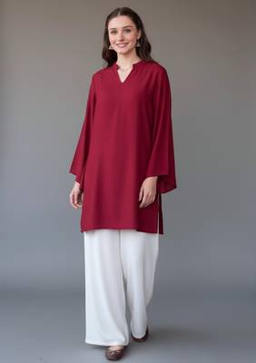 Maroon embroidered rayon kurta set 1