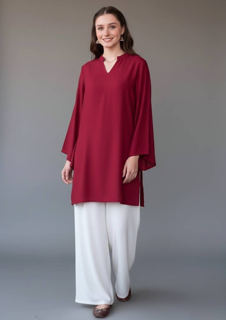 Maroon embroidered rayon kurta set