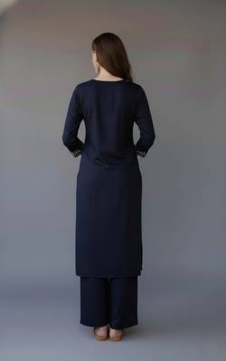 Navy embroidered rayon kurta set 2