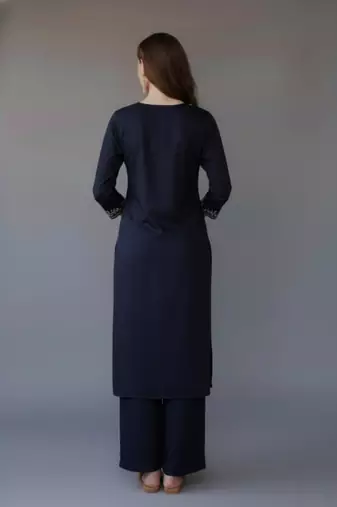Navy embroidered rayon kurta set