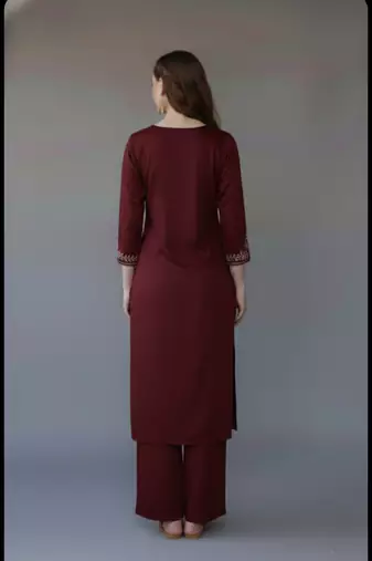 Maroon embroidered rayon kurta set
