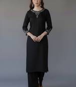 Black embroidered rayon kurta set