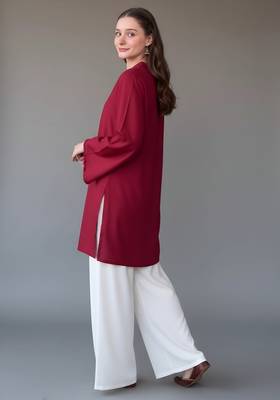 Maroon embroidered rayon kurta set 3