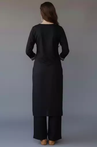 Black embroidered rayon kurta set