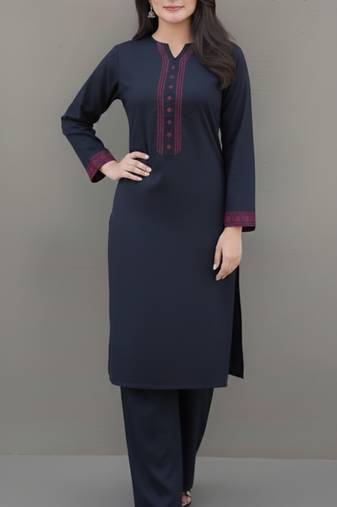 Navy embroidered rayon kurta set