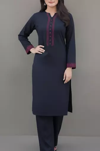 Navy embroidered rayon kurta set