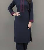 Navy embroidered rayon kurta set