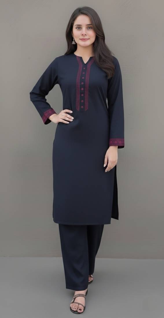 Navy embroidered rayon kurta set