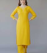 Yellow embroidered rayon kurta set