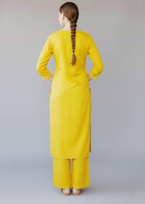 Yellow embroidered rayon kurta set 2
