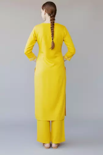 Yellow embroidered rayon kurta set