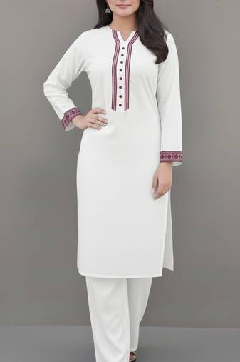 White embroidered rayon kurta set