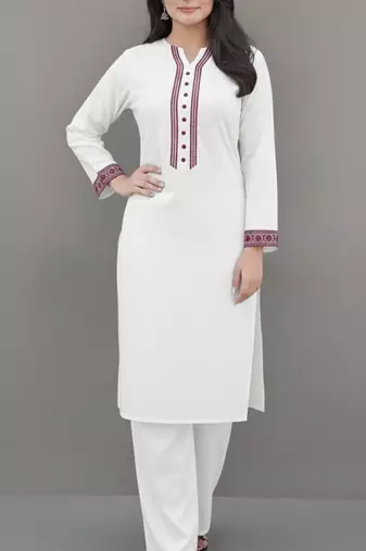 White embroidered rayon kurta set