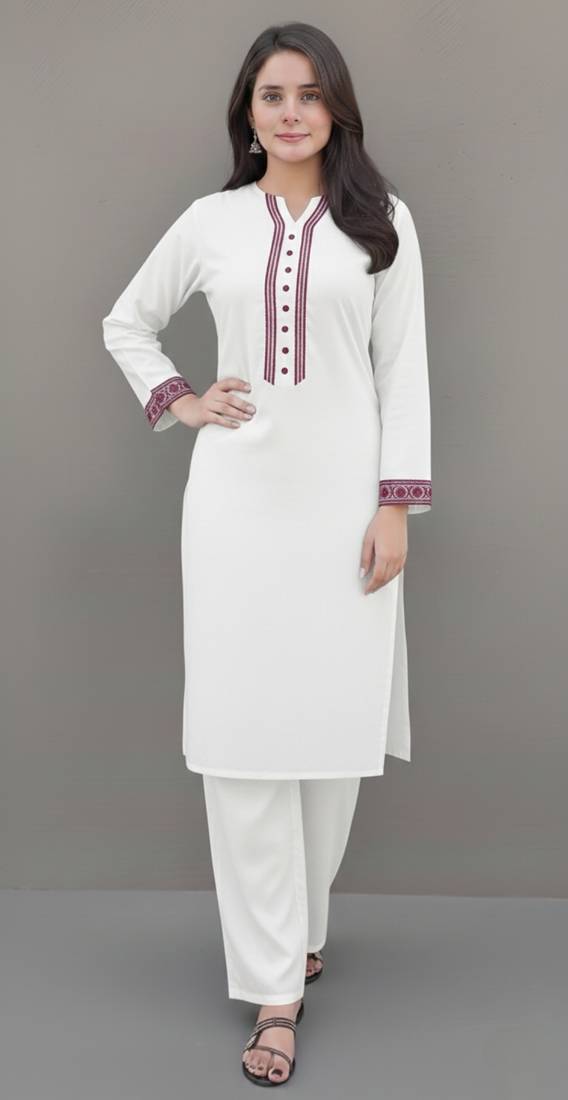 White embroidered rayon kurta set
