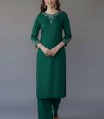 Green embroidered rayon kurta set