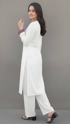 White embroidered rayon kurta set 2