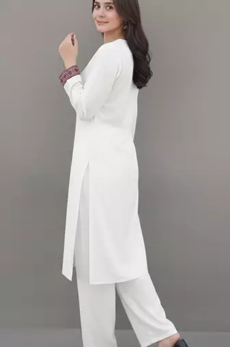 White embroidered rayon kurta set