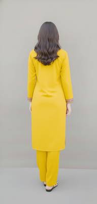 Yellow embroidered rayon kurta set 2