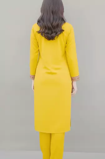 Yellow embroidered rayon kurta set