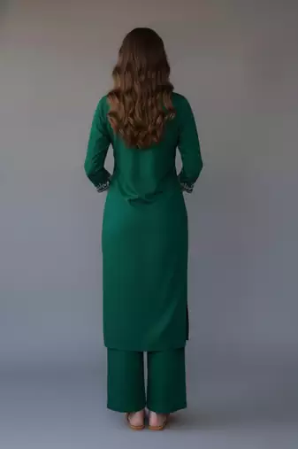 Green embroidered rayon kurta set