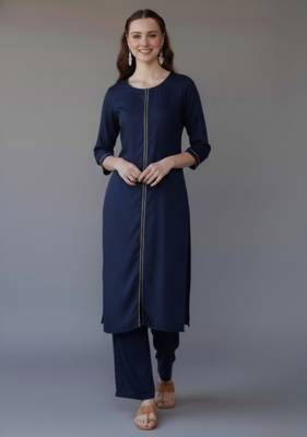 Navy embroidered rayon kurta set 3