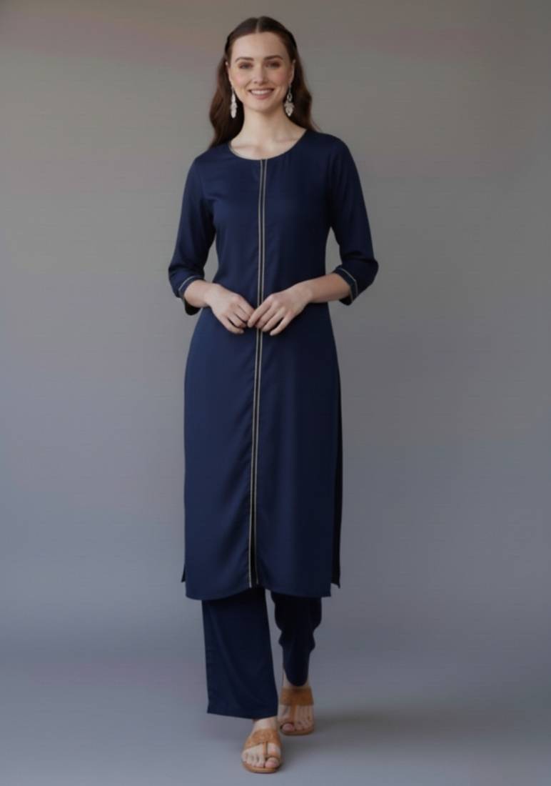 Navy embroidered rayon kurta set