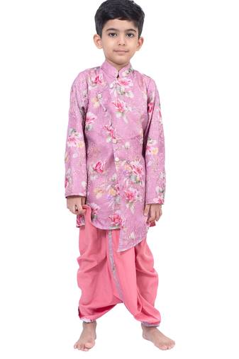 fullsleeves floral printed kurta with dhoti -mauve 