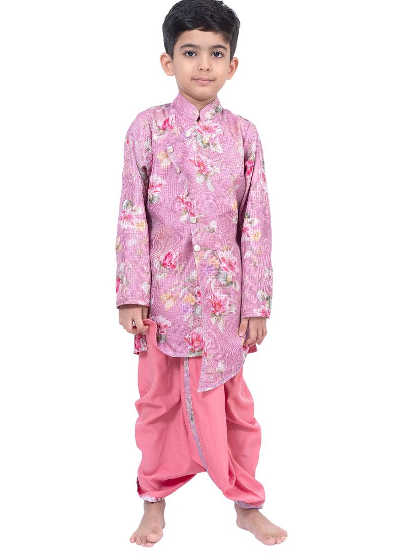 fullsleeves floral printed kurta with dhoti -mauve 