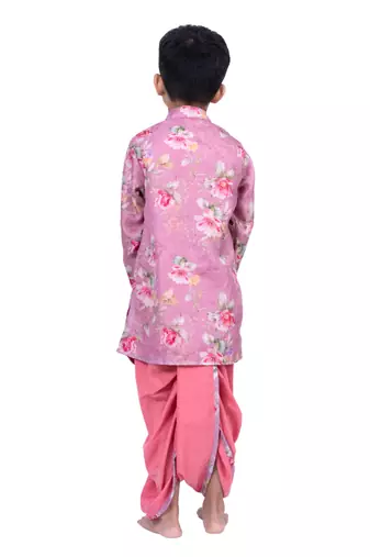 fullsleeves floral printed kurta with dhoti -mauve 