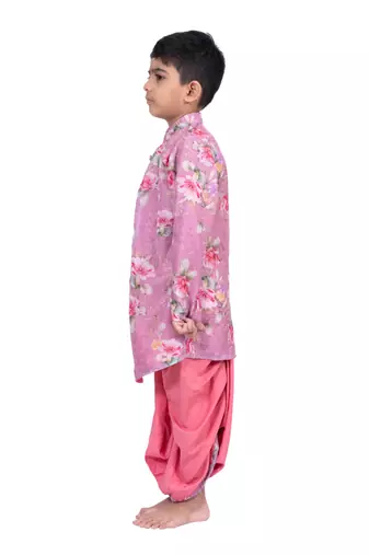 fullsleeves floral printed kurta with dhoti -mauve 