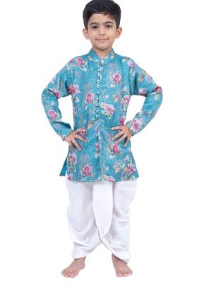 fullsleeves floral printed kurta with dhoti -seagreen & white 1