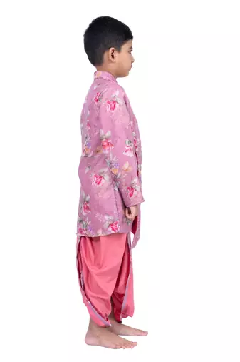 fullsleeves floral printed kurta with dhoti -mauve 