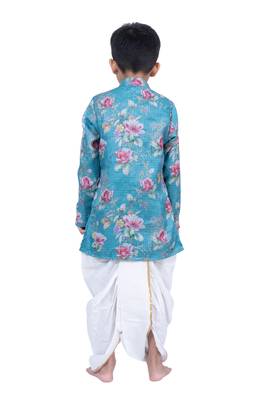 fullsleeves floral printed kurta with dhoti -seagreen & white 2