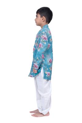 fullsleeves floral printed kurta with dhoti -seagreen & white 4