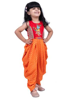 cotton sleeveless krishna printed jumpsuit -red & orange 1