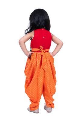 cotton sleeveless krishna printed jumpsuit -red & orange 2