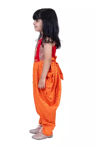 cotton sleeveless krishna printed jumpsuit -red & orange