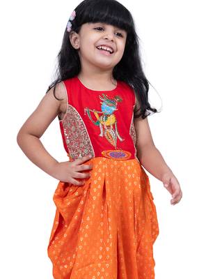 cotton sleeveless krishna printed jumpsuit -red & orange 5